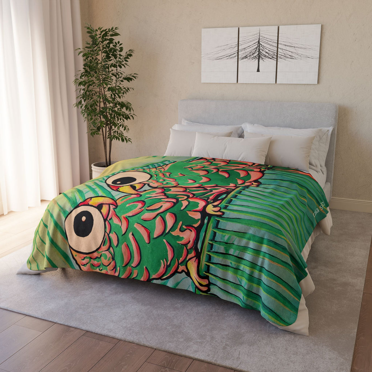Chatty Cyclops Parrots Fleece Sherpa Blanket