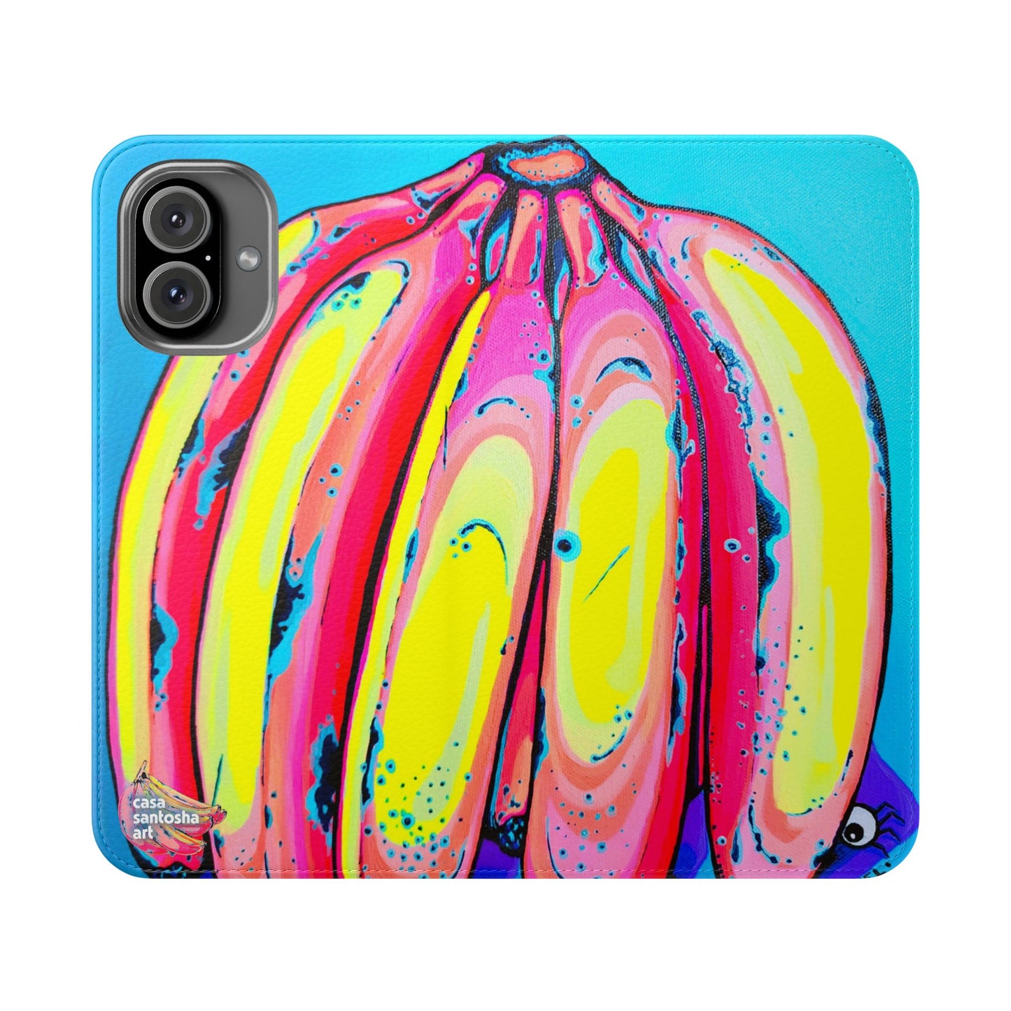 Neon Fat Bananas Flip Phone Case – Wallet Cover with Card Slots