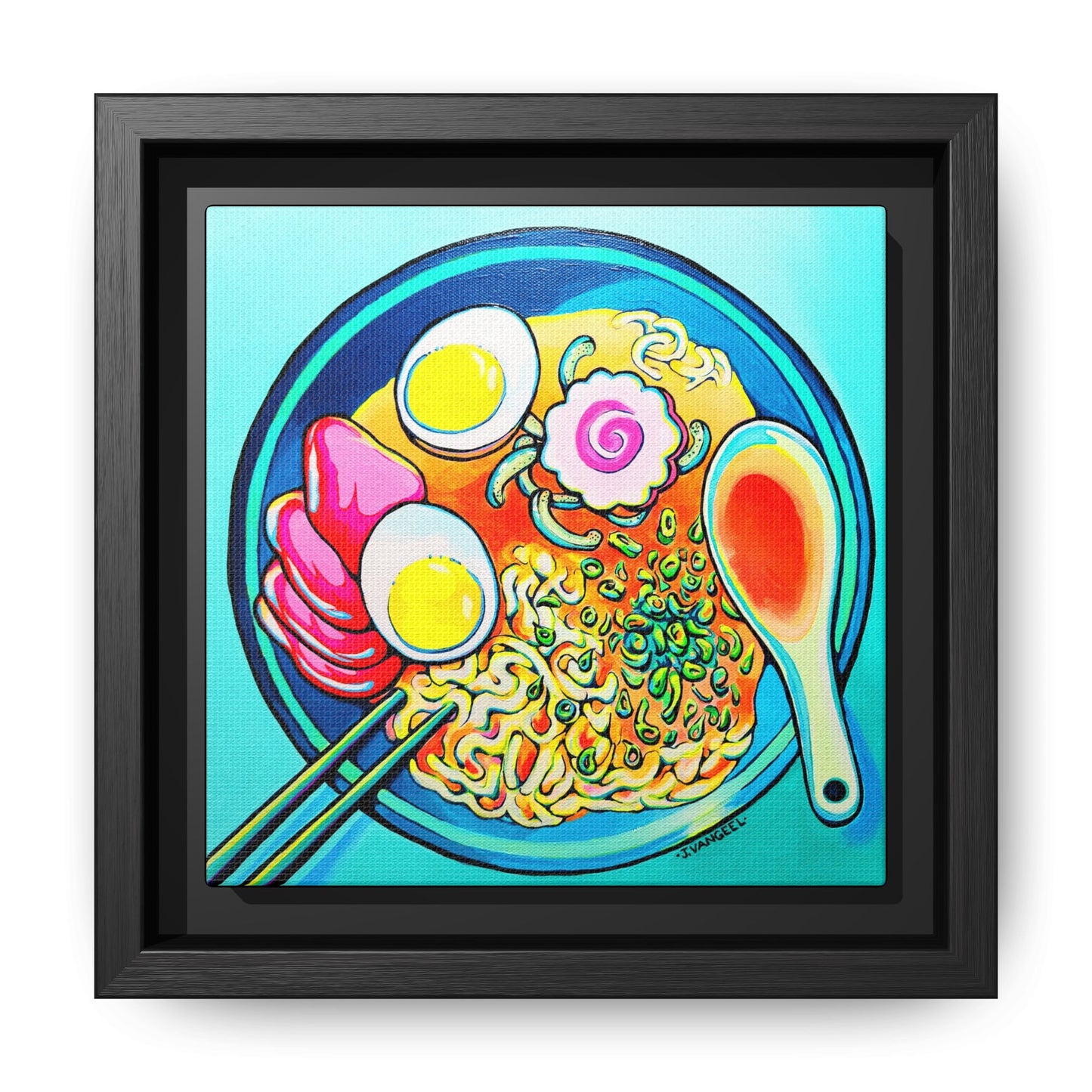 Framed Neon Ramen Canvas Print