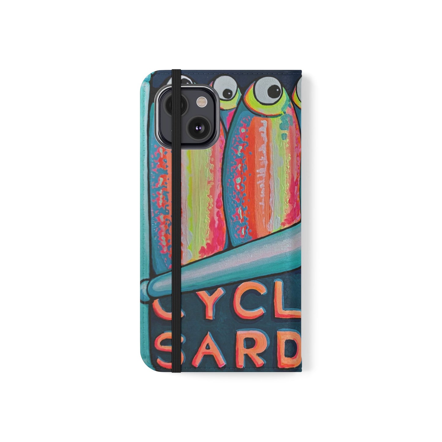 Neon Sardines Flip Phone Case – Wallet Cover with Card Slots