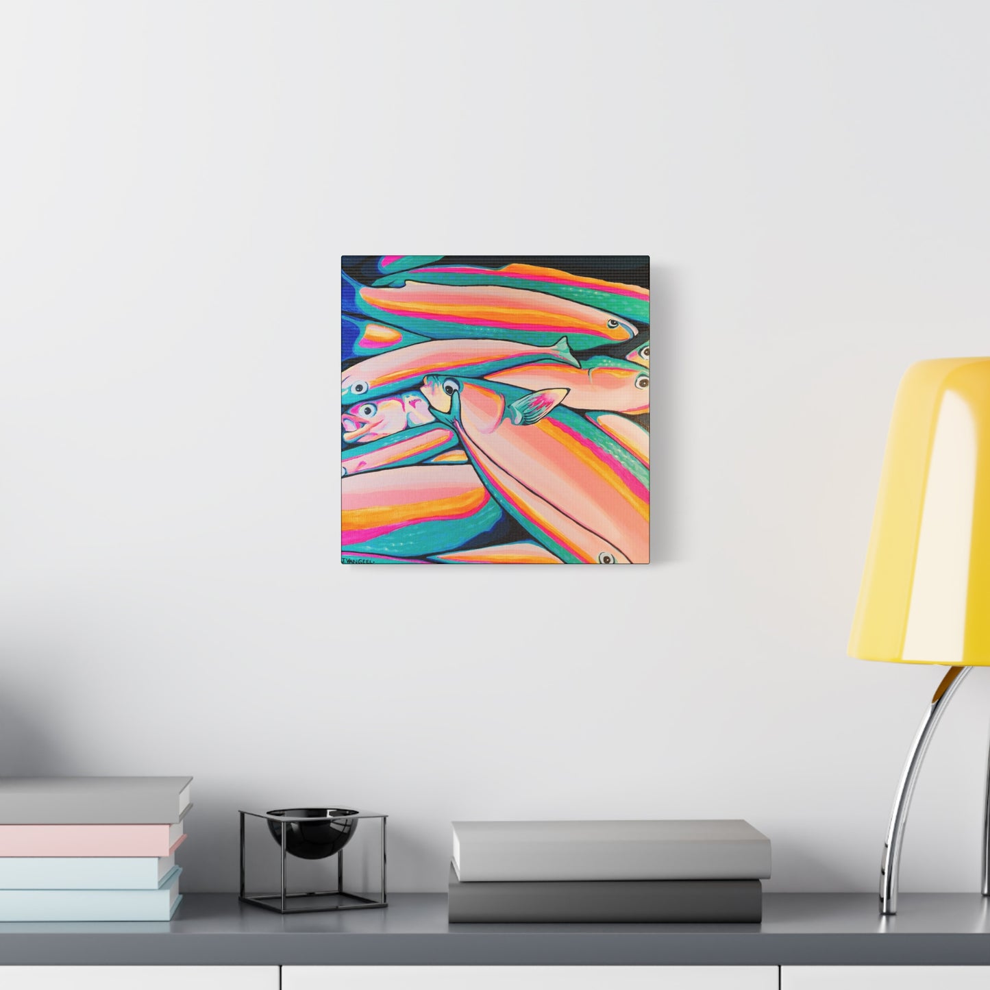 Neon Fish Canvas Print, Original Art Design, Home Decor Wall Art
