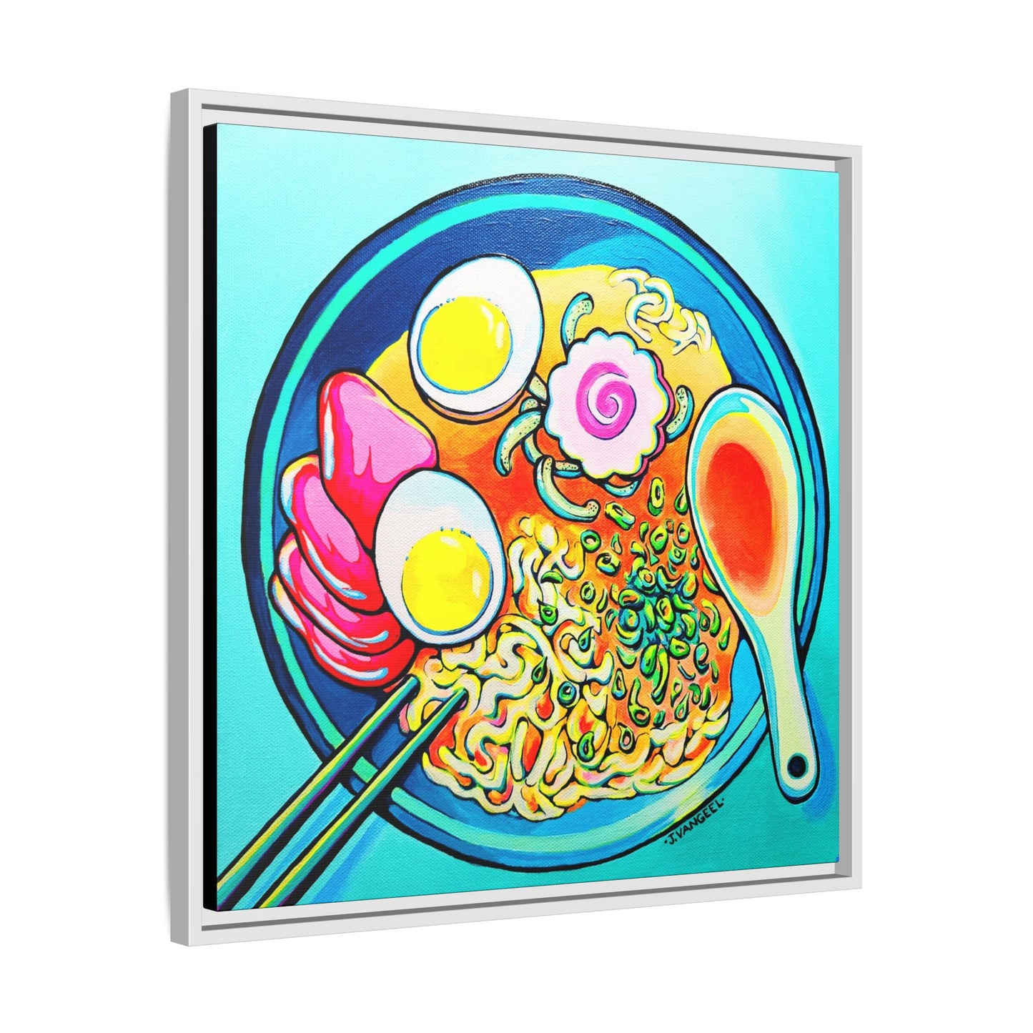 Framed Neon Ramen Canvas Print