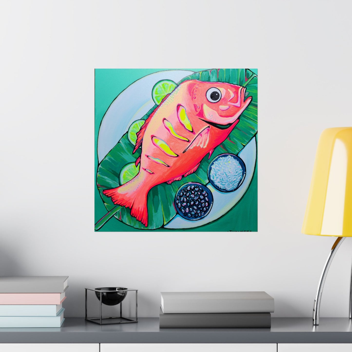 Neon Fried Fish Giclée Art Poster