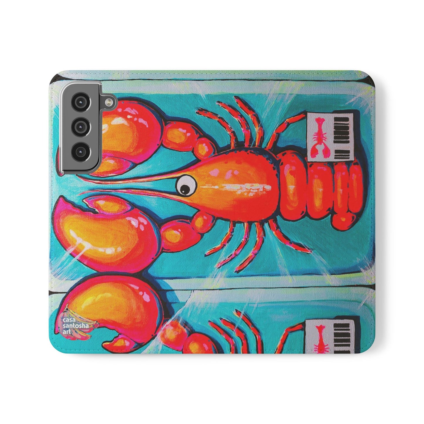 Neon Lobster Flip Phone Case – Wallet Cover with Card Slots