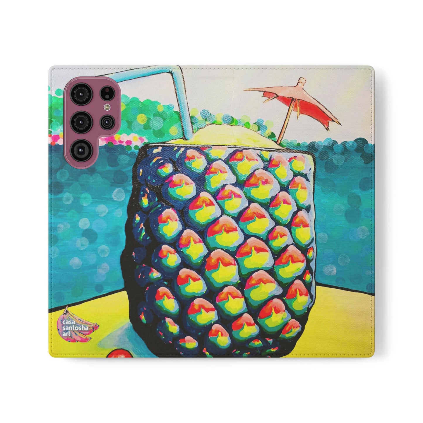Neon Piña Colada Flip Phone Case – Wallet Cover with Card Slots