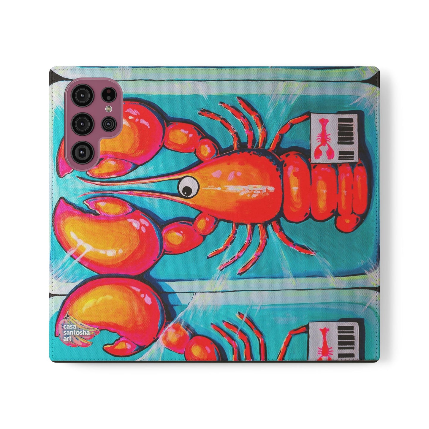 Neon Lobster Flip Phone Case – Wallet Cover with Card Slots