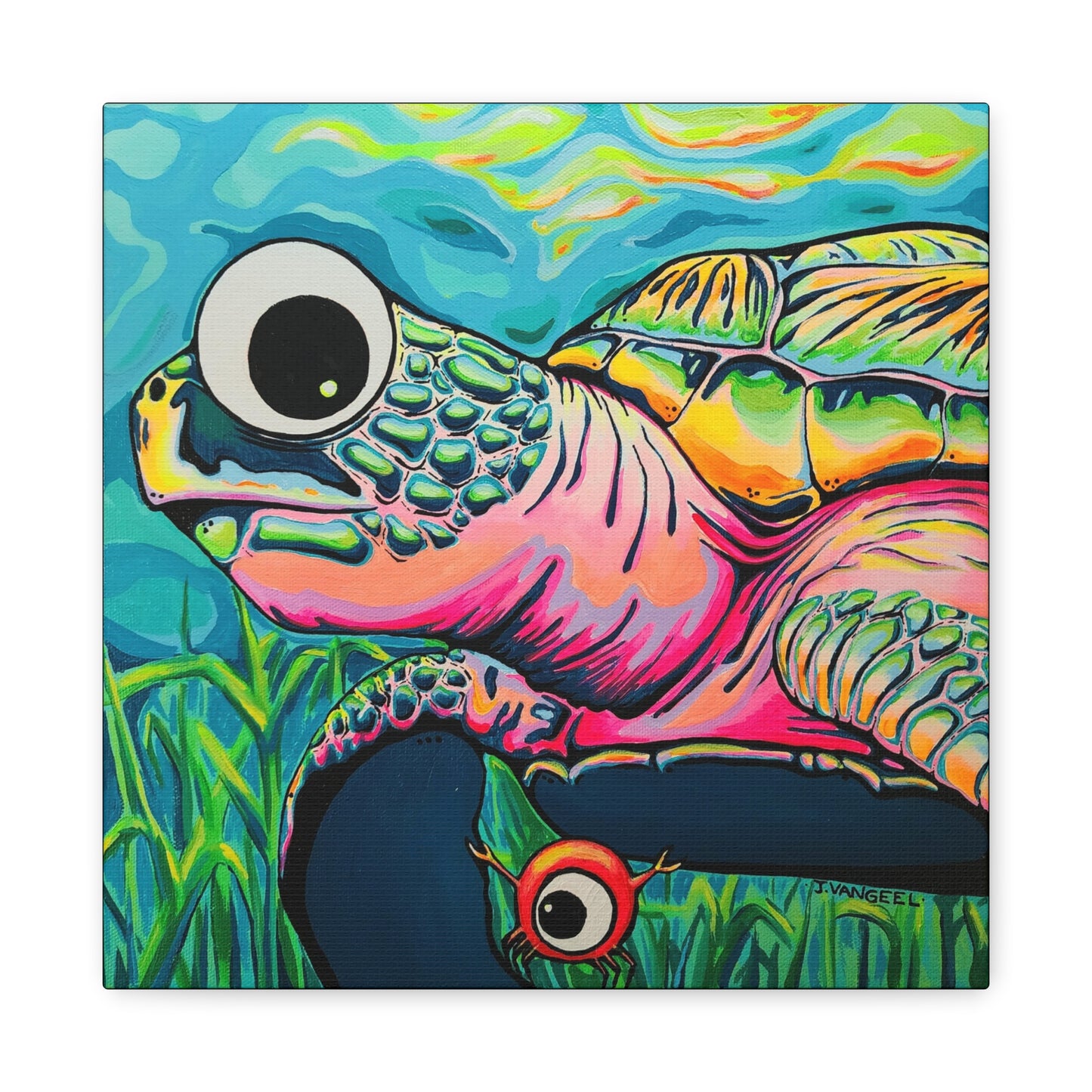 Cyclops Turtle Original Canvas Art Print, Gift, Unique Wall Decor