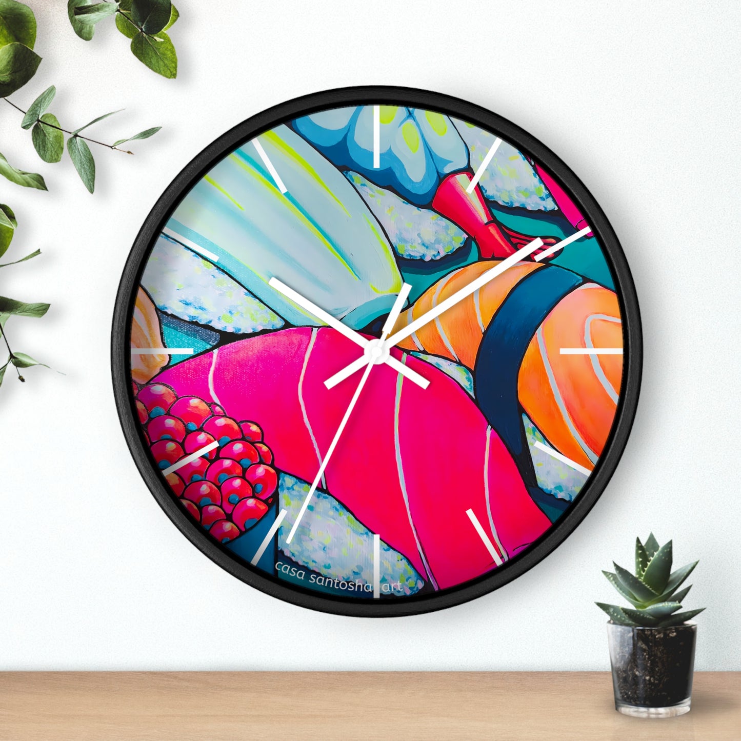 Horloge murale néon Sushi Pop Art