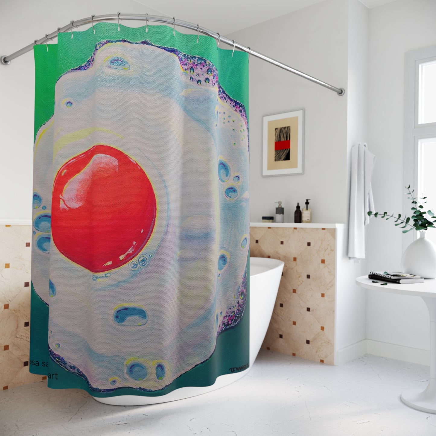 Neon Fried Egg Pop Art Shower Curtain