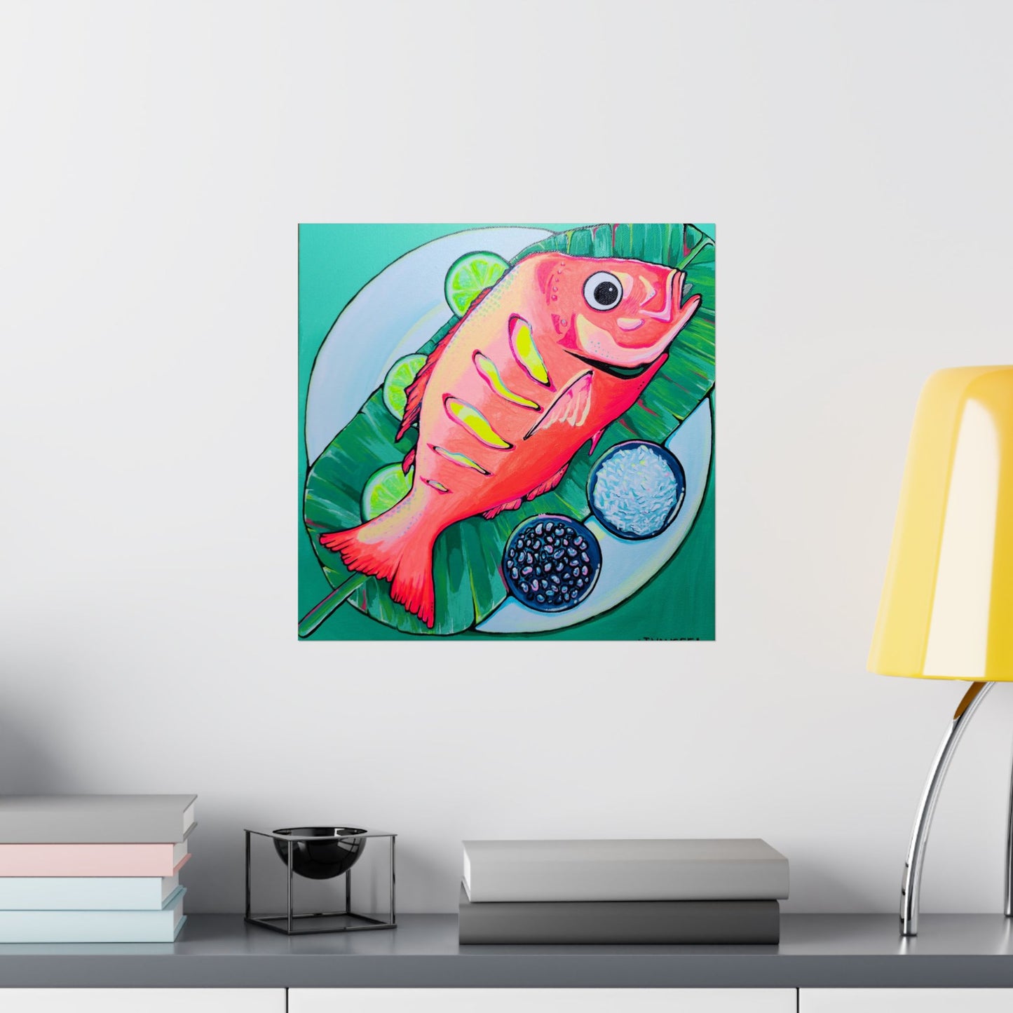 Neon Fried Fish Giclée Art Poster