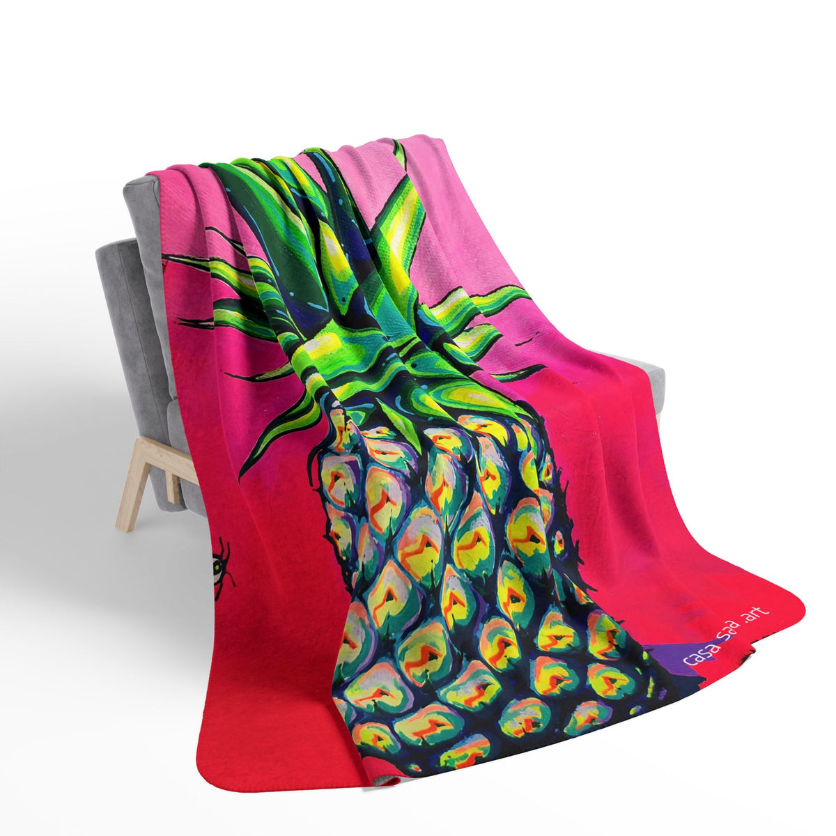 Neon Pineapple Fleece Sherpa Blanket