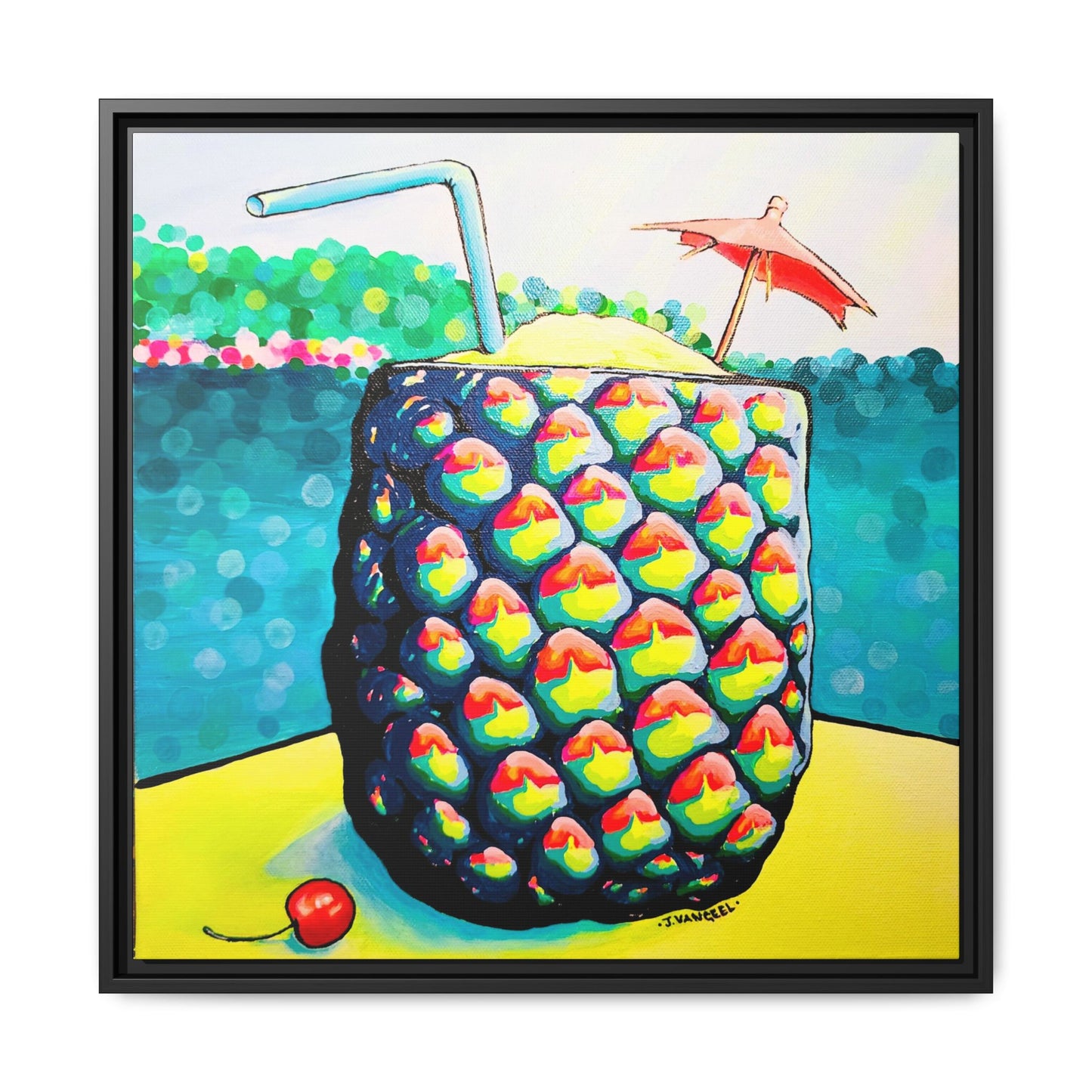 Framed Neon Piña Colada Canvas Print