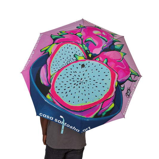 Neon Pink Dragon Fruit Umbrella - Foldable and Stylish Rain Gear