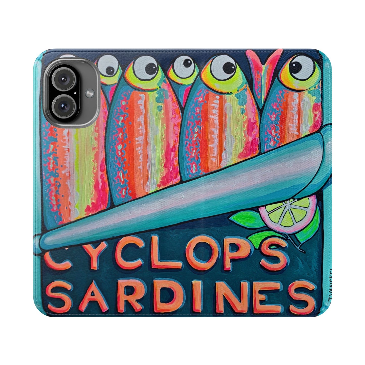 Neon Sardines Flip Phone Case – Wallet Cover with Card Slots