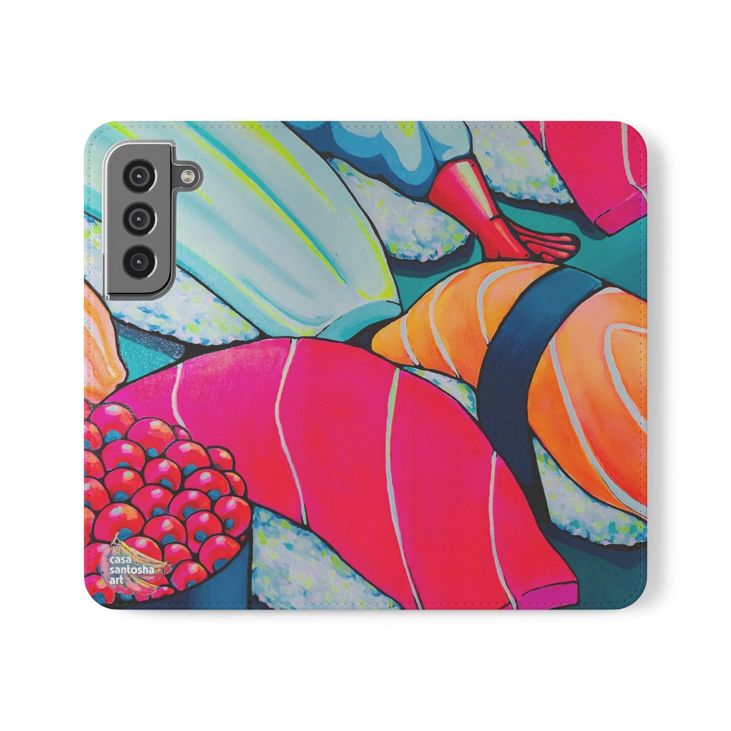 Étui portefeuille pour téléphone à clapet Neon Sushi avec porte-cartes