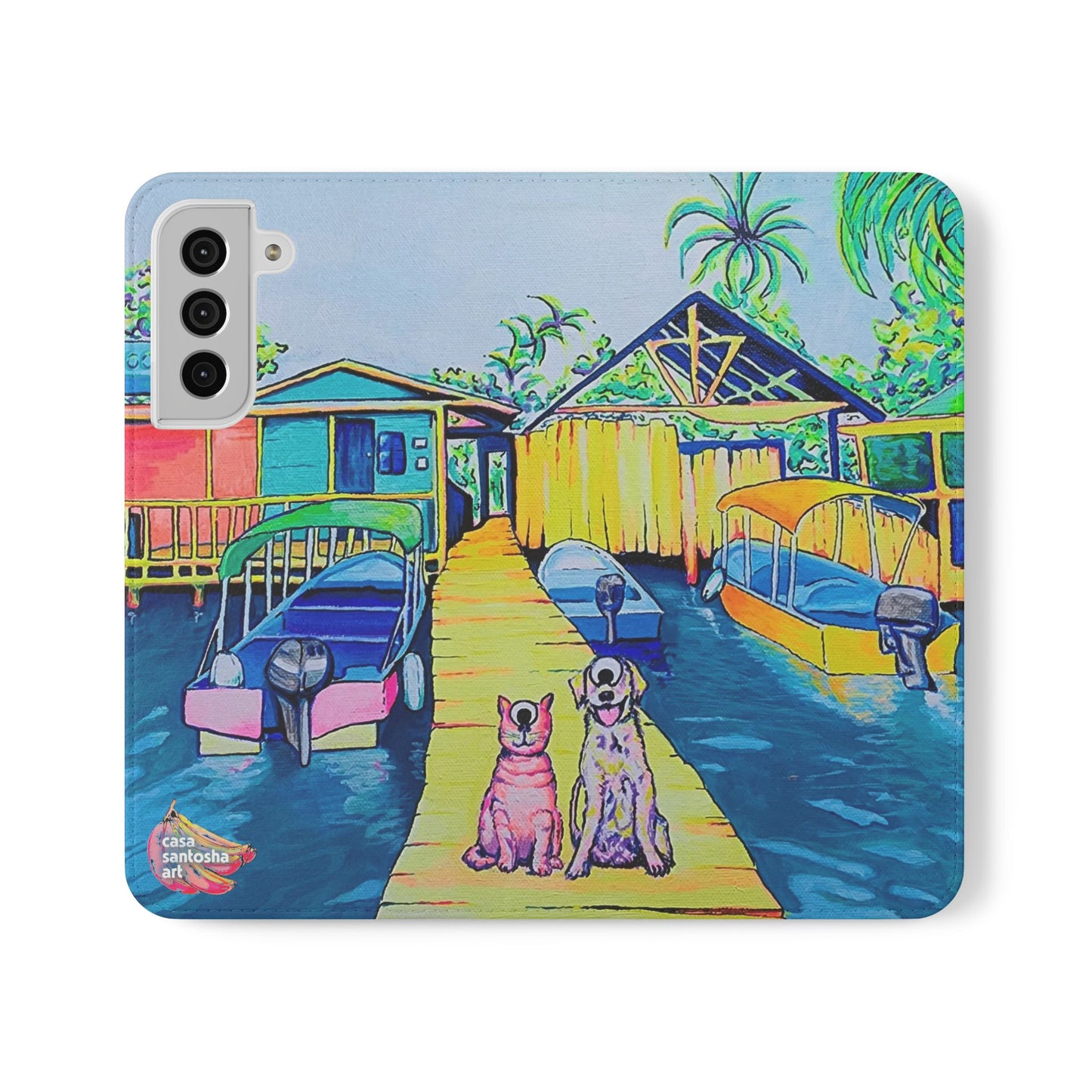Cyclops Cat and Dog in Bocas Flip Phone Case – Wallet Cover with Card Slots