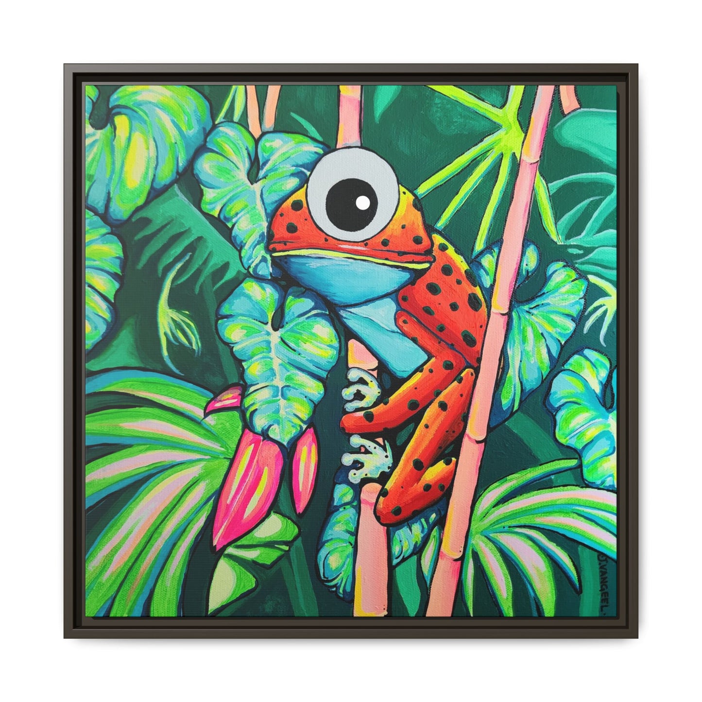 Framed Cyclops Red Frog Canvas Print
