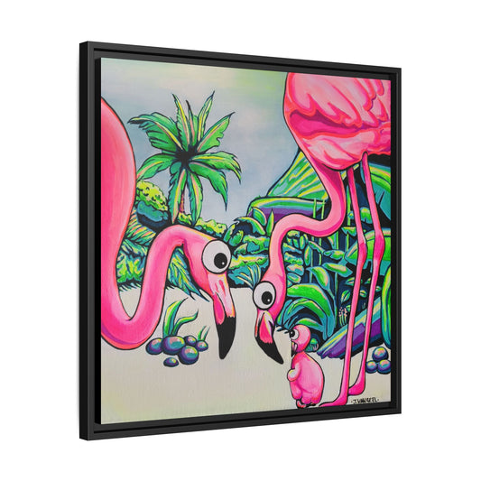 Framed Cyclops Flamingo Family Canvas Print