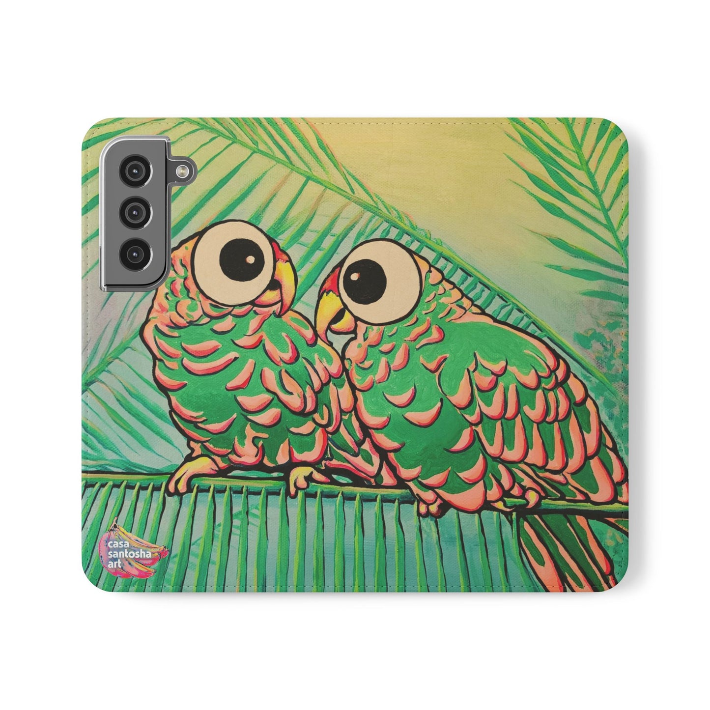 Chatty Cyclops Parrots Flip Phone Case – Wallet Cover with Card Slots