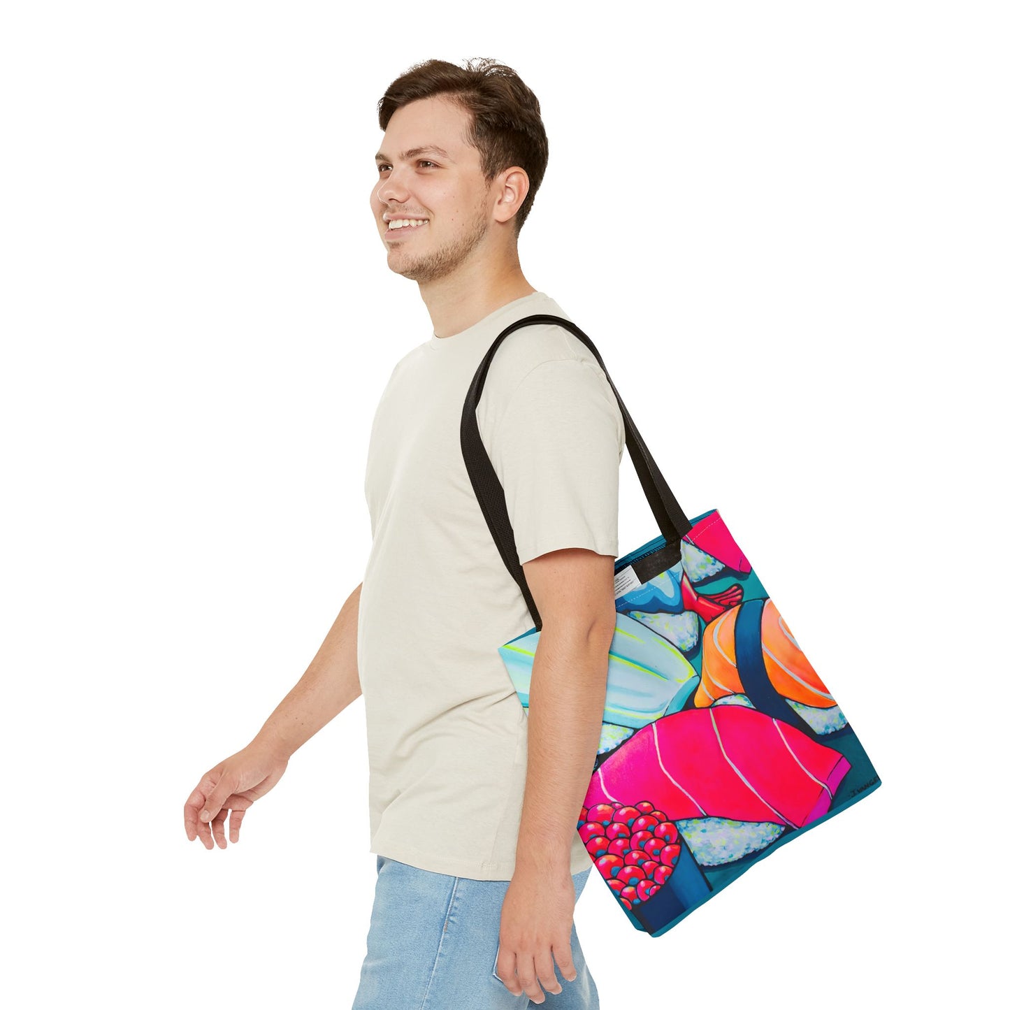 Sac fourre-tout Sushi Néon Premium, Design d'artiste original, Sac de courses réutilisable, Écologique