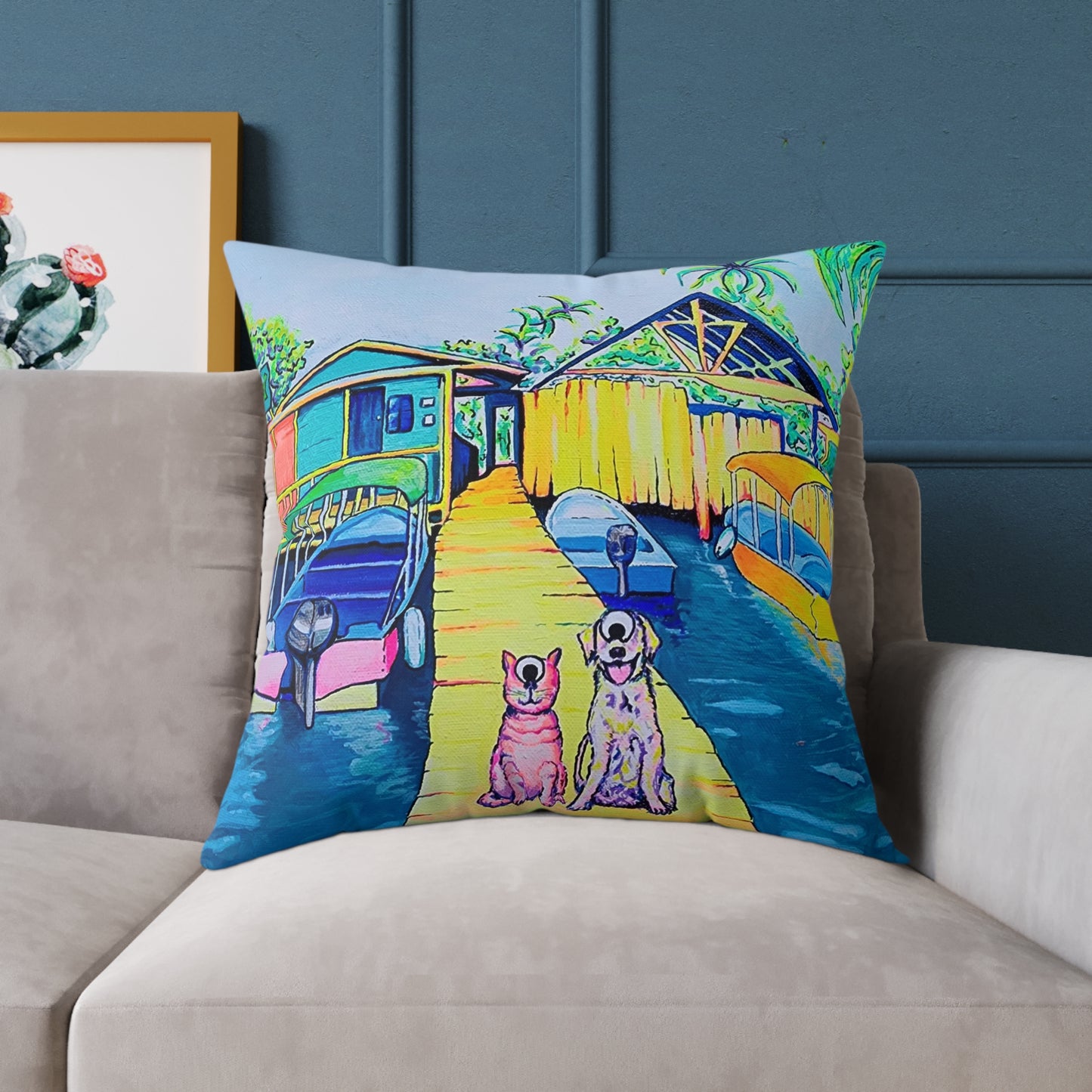 Cyclops Cat and Dog in Bocas Art Canvas Decorative Pillow