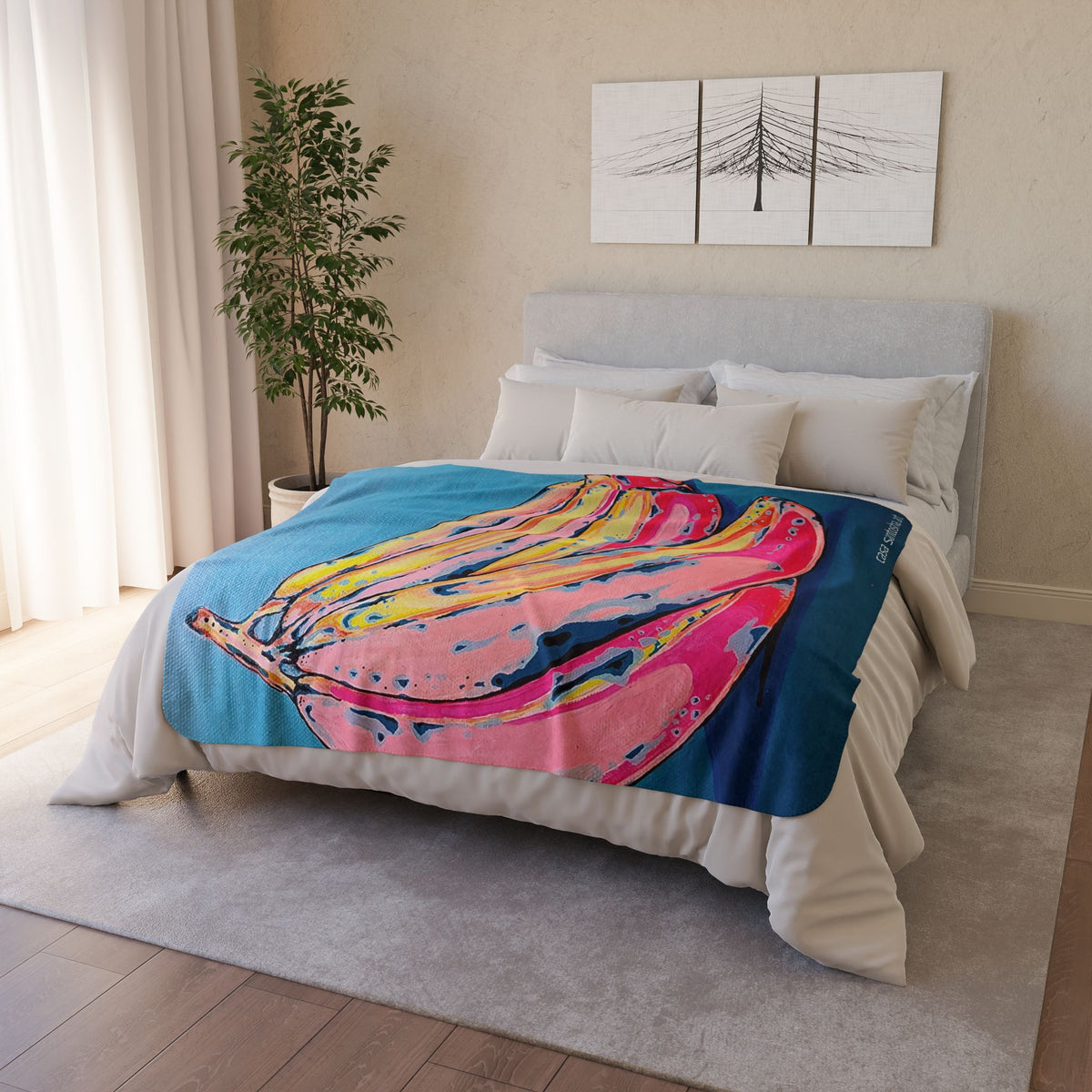 Neon Bananas Fleece Sherpa Blanket