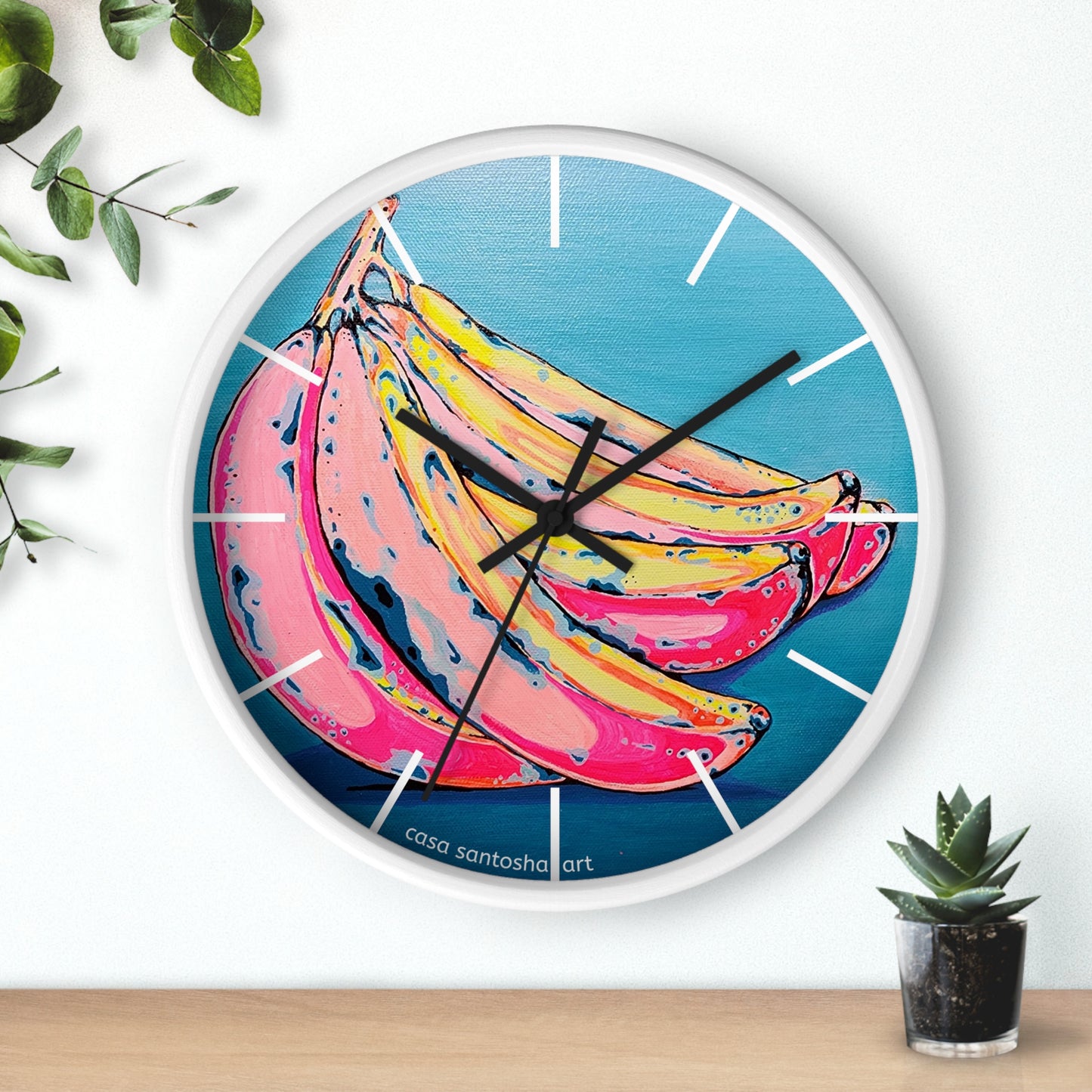 Neon Bananas Pop Art Wall Clock