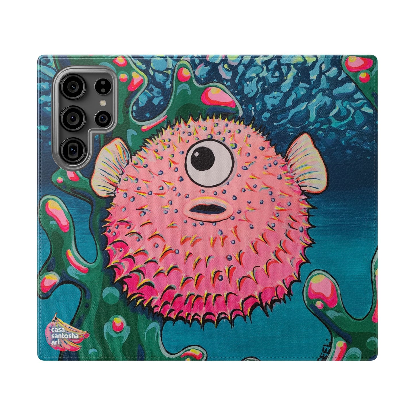 Cyclops Pufferfish Flip Phone Case – Wallet Cover with Card Slots