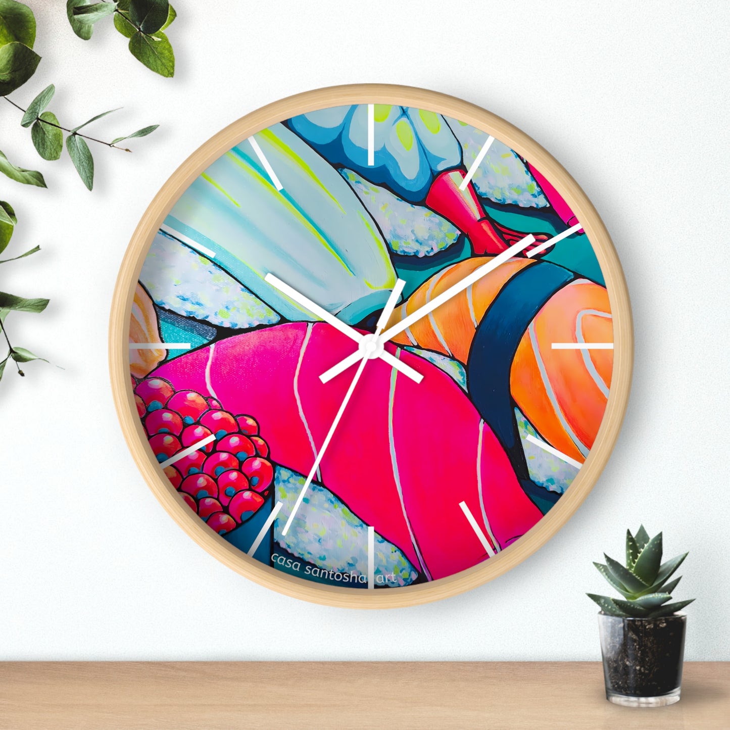 Horloge murale néon Sushi Pop Art
