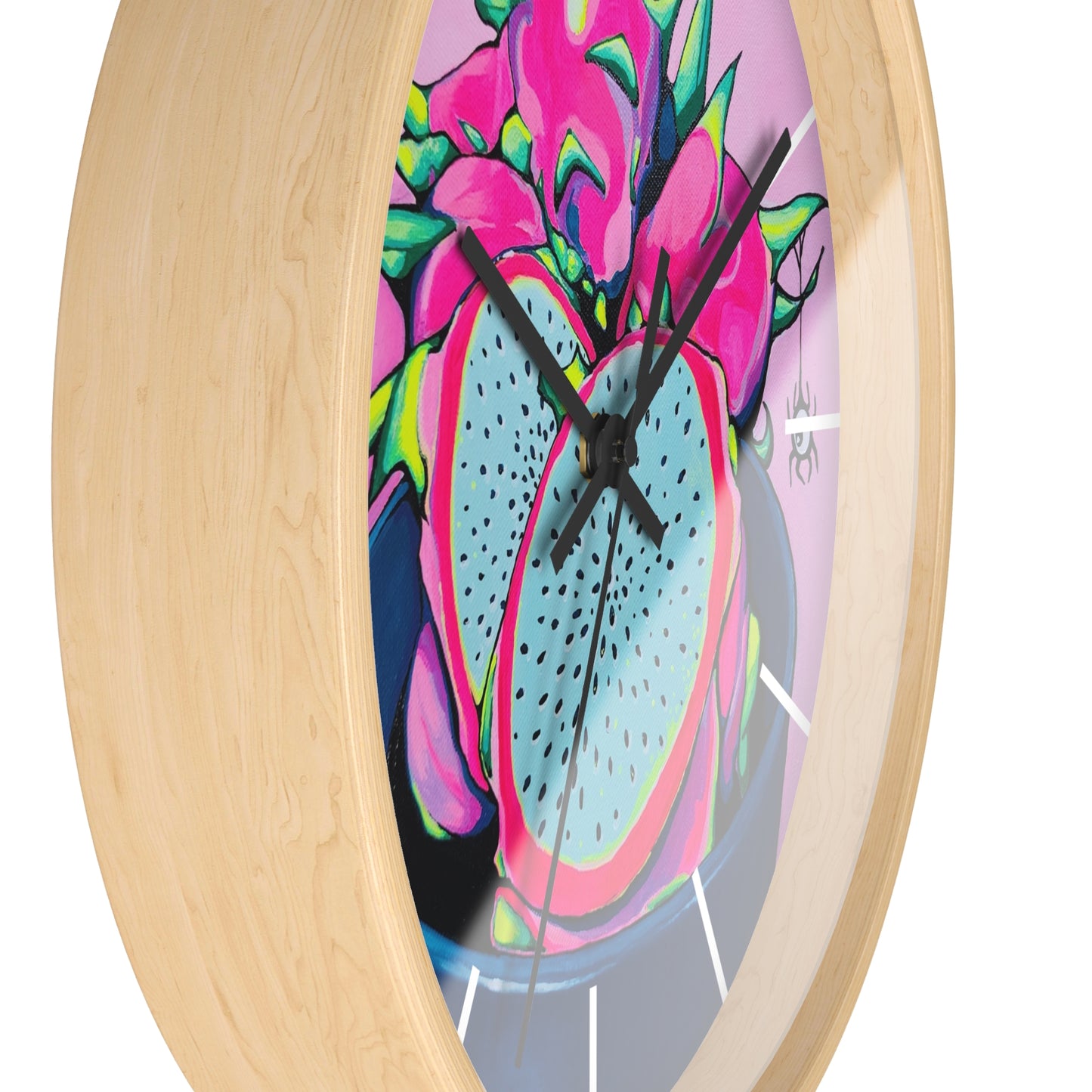 Neon Pink Dragon Fruit Pop Art Wall Clock