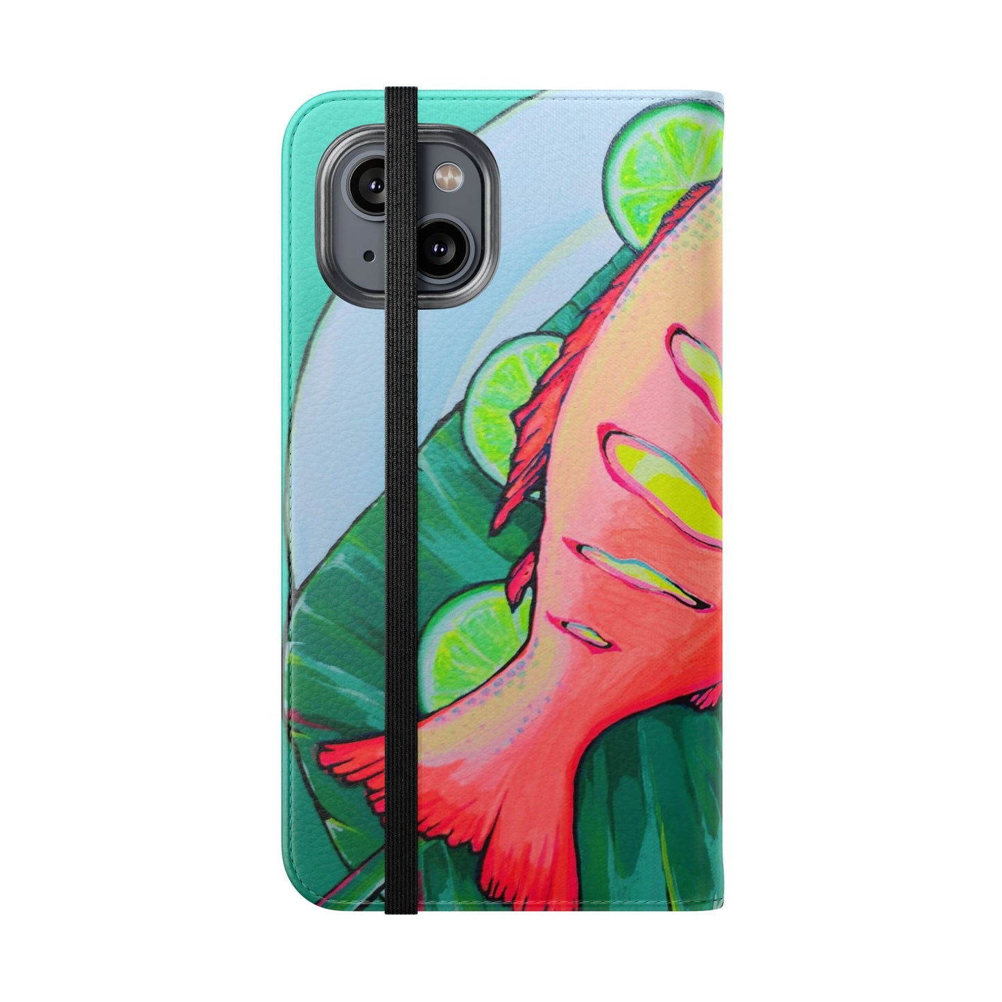 Neon Fried Fish Flip Phone Case – Wallet Cover with Card Slots