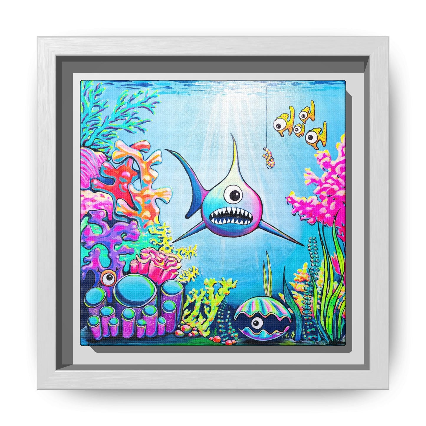Framed Cyclops Shark Canvas Print