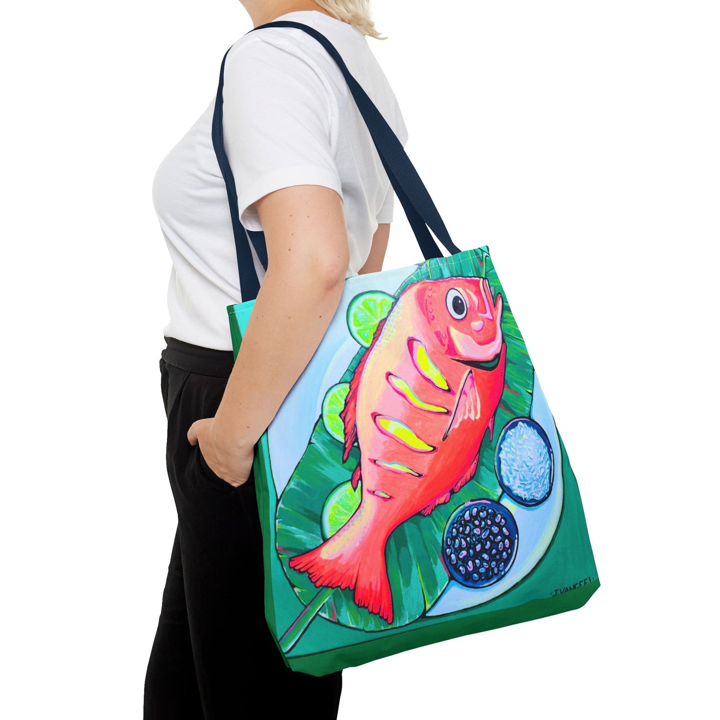 Premium Neon Fried Fish Tote Bag, Original Artist Design, Reusable Shopping Tote, Eco-Friendly