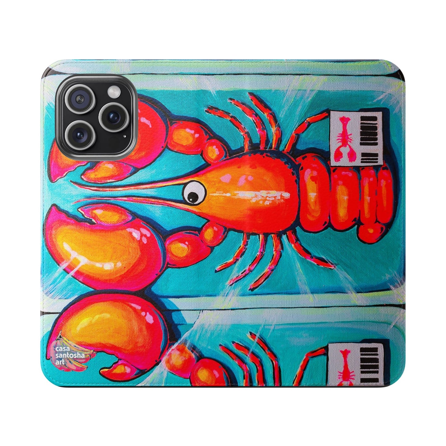 Neon Lobster Flip Phone Case – Wallet Cover with Card Slots