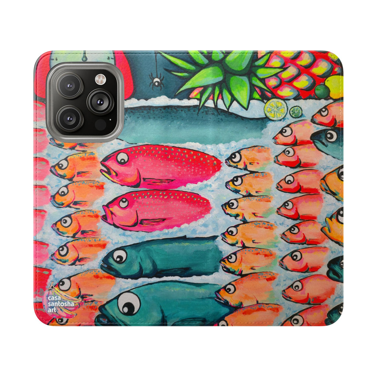 Neon Cabo Fish Market Flip Phone Case – Wallet Cover with Card Slots