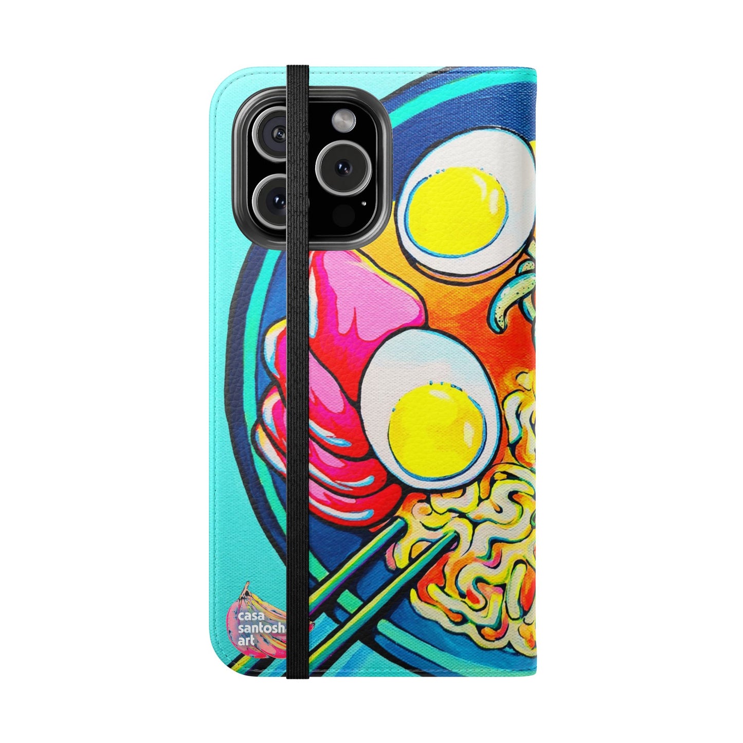 Neon Ramen Flip Phone Case – Wallet Cover with Card Slots