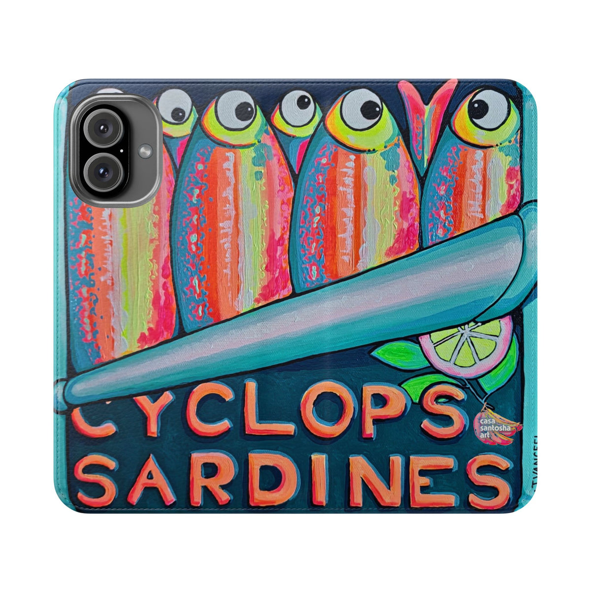 Neon Sardines Flip Phone Case – Wallet Cover with Card Slots