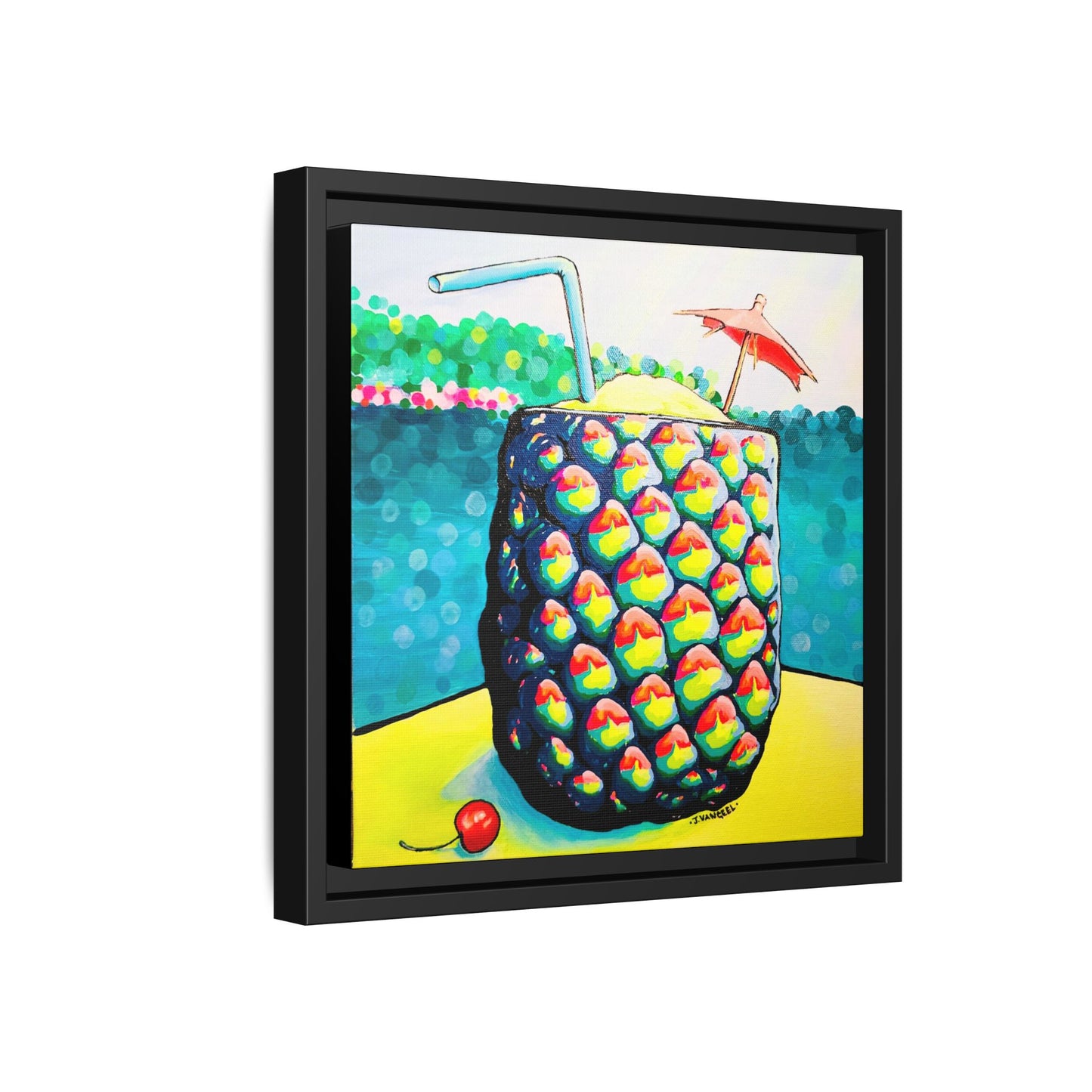 Framed Neon Piña Colada Canvas Print
