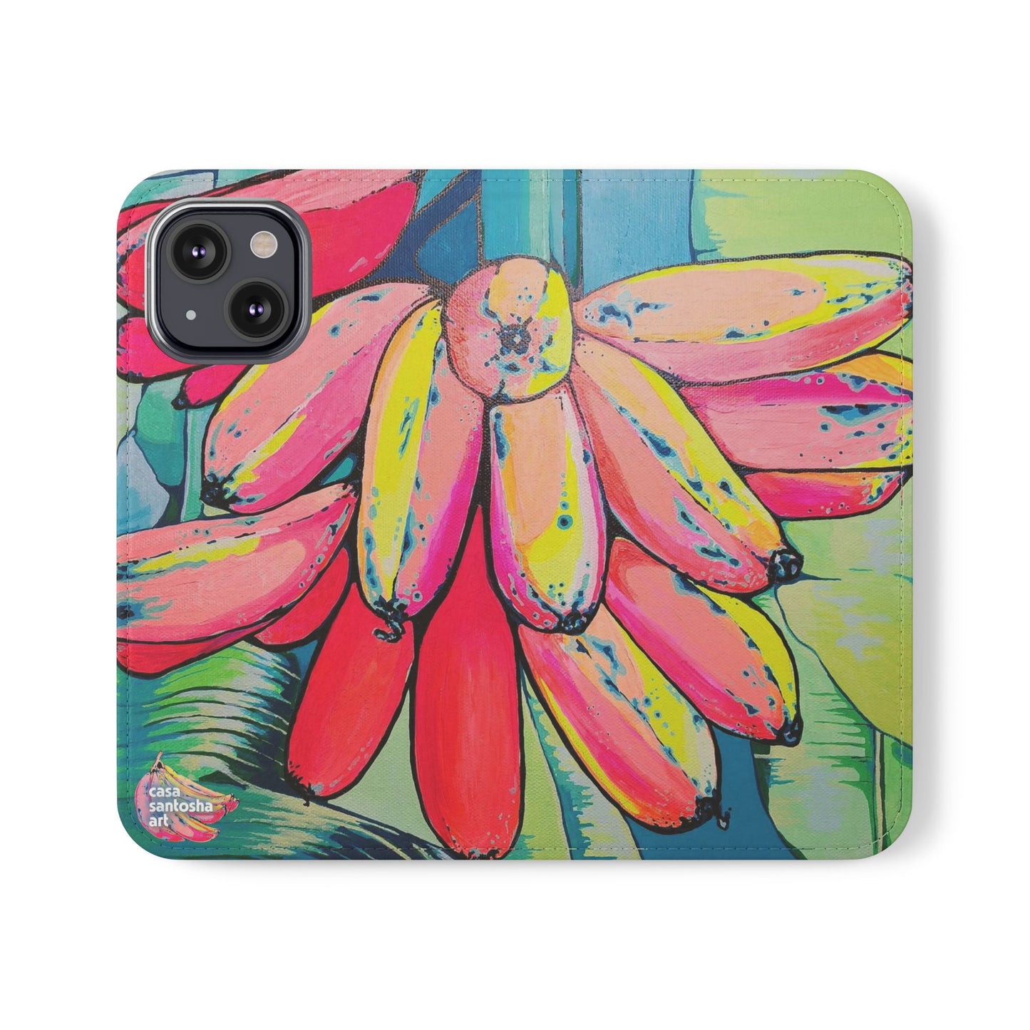 Neon Primitivo Bananas Flip Phone Case – Wallet Cover with Card Slots