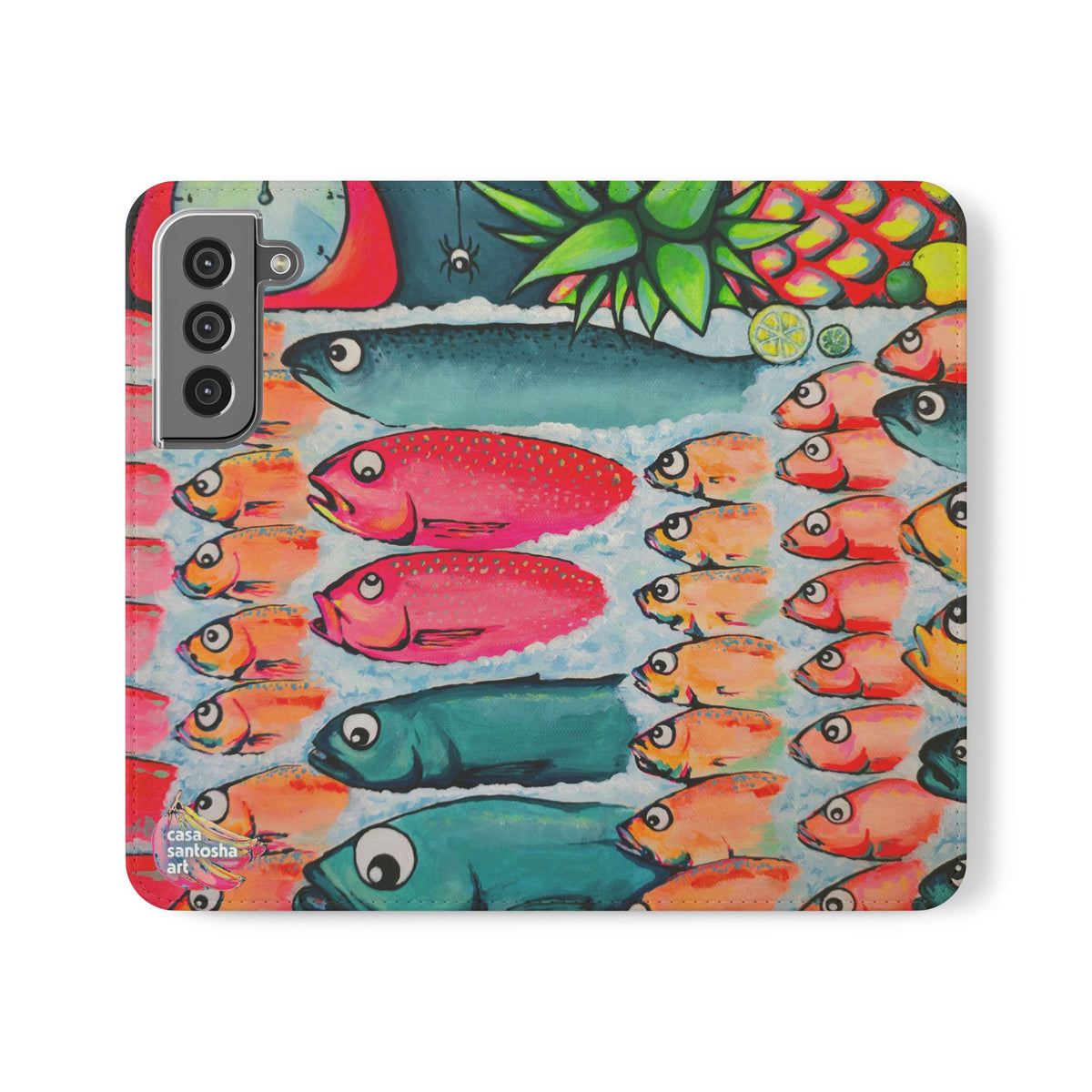 Neon Cabo Fish Market Flip Phone Case – Wallet Cover with Card Slots