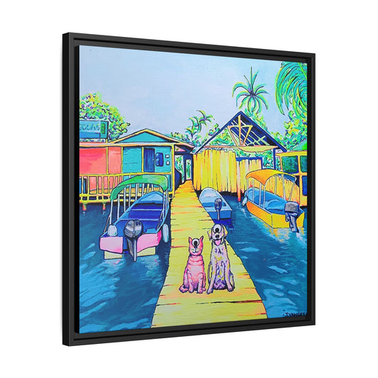 Framed Cyclops Cat and Dog in Bocas Canvas Print