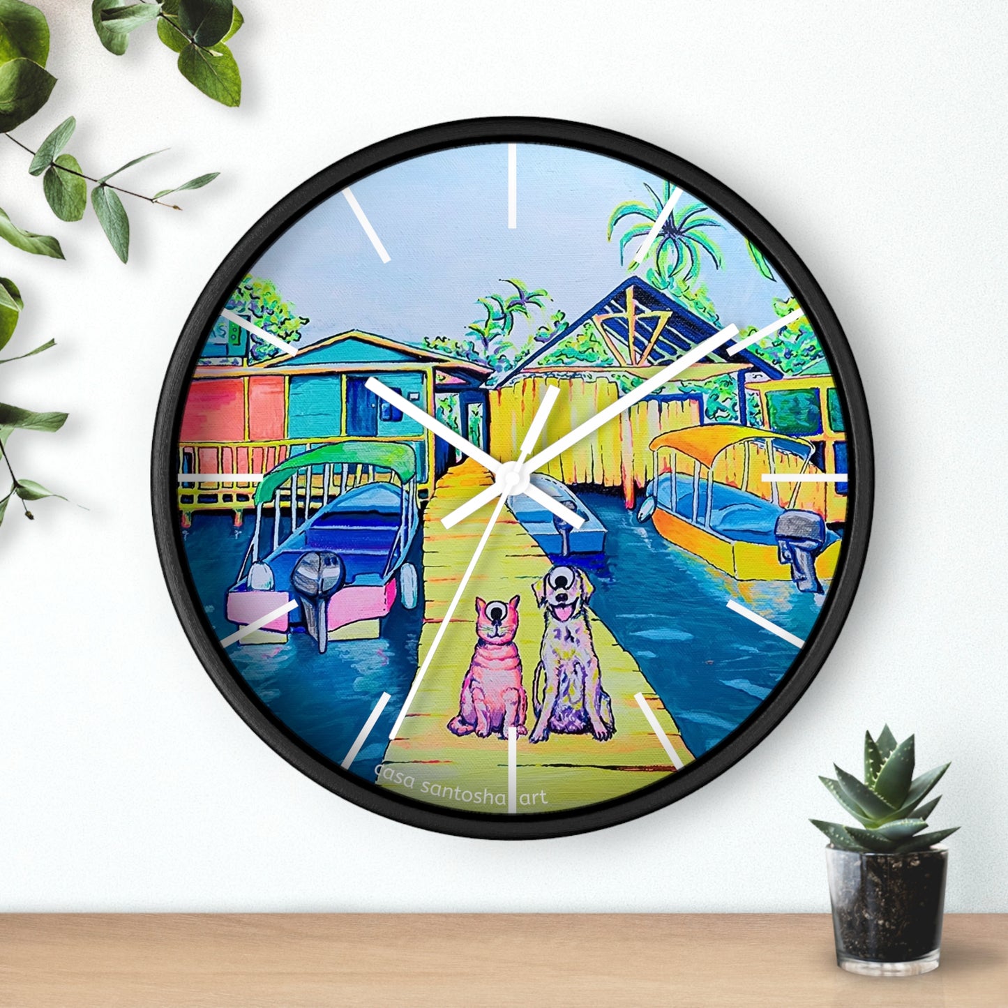 Cyclops Cat and Dog in Bocas Pop Art Wall Clock