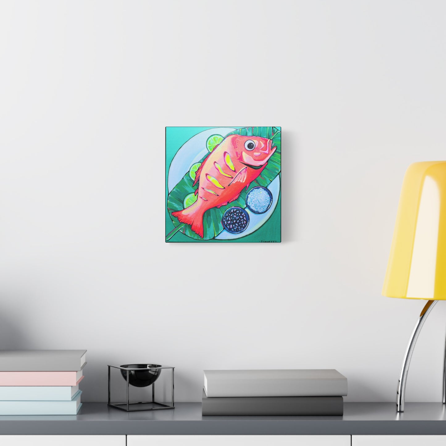 Neon Fried Fish Canvas Print, Original Artist Design, Home Decor, Wall Art