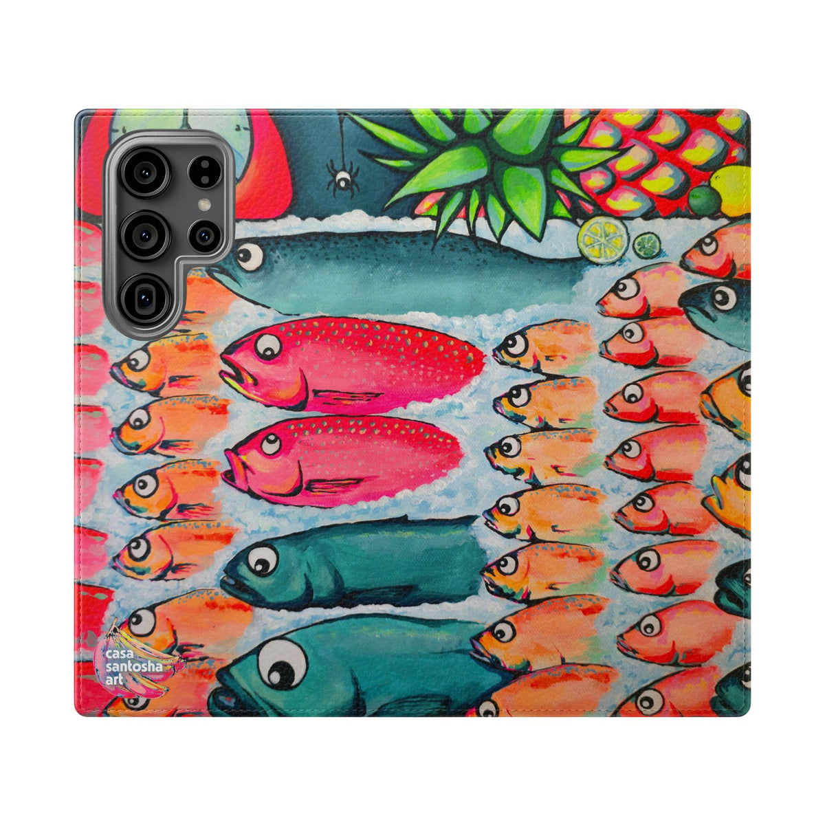 Neon Cabo Fish Market Flip Phone Case – Wallet Cover with Card Slots