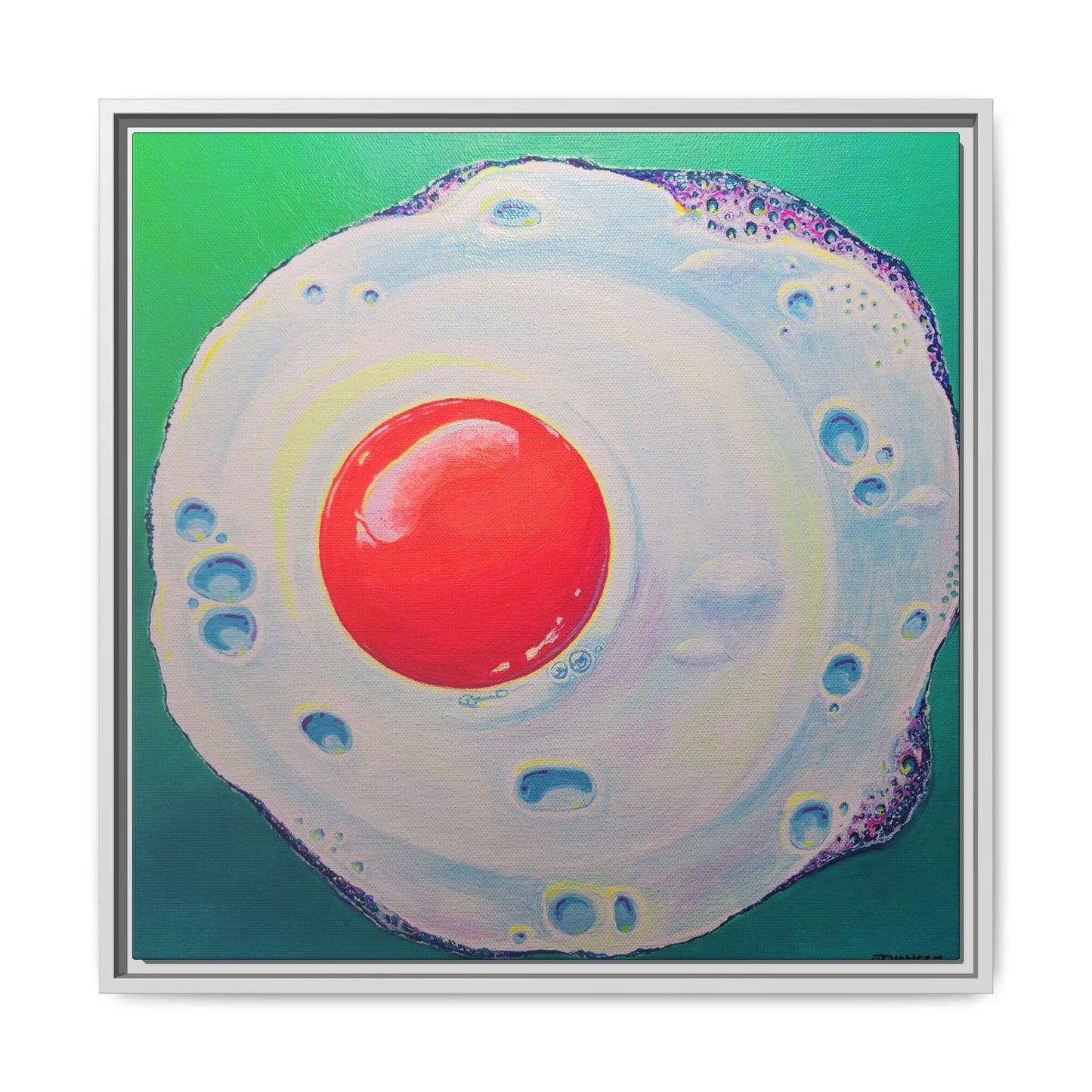 Framed Neon Fried Egg Canvas Print