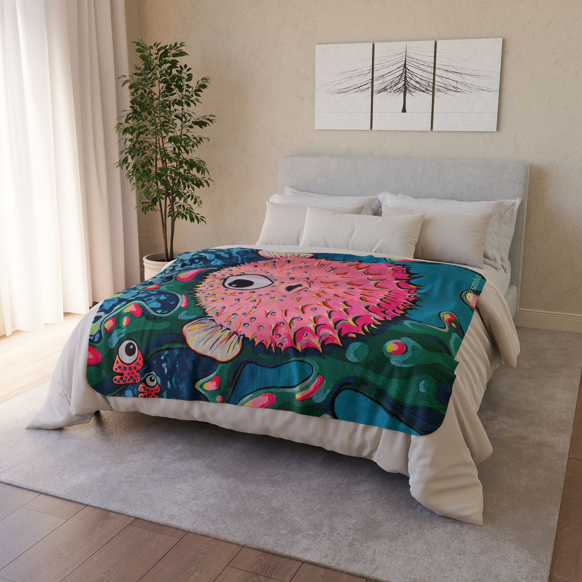 Cyclops Pufferfish Fleece Sherpa Blanket