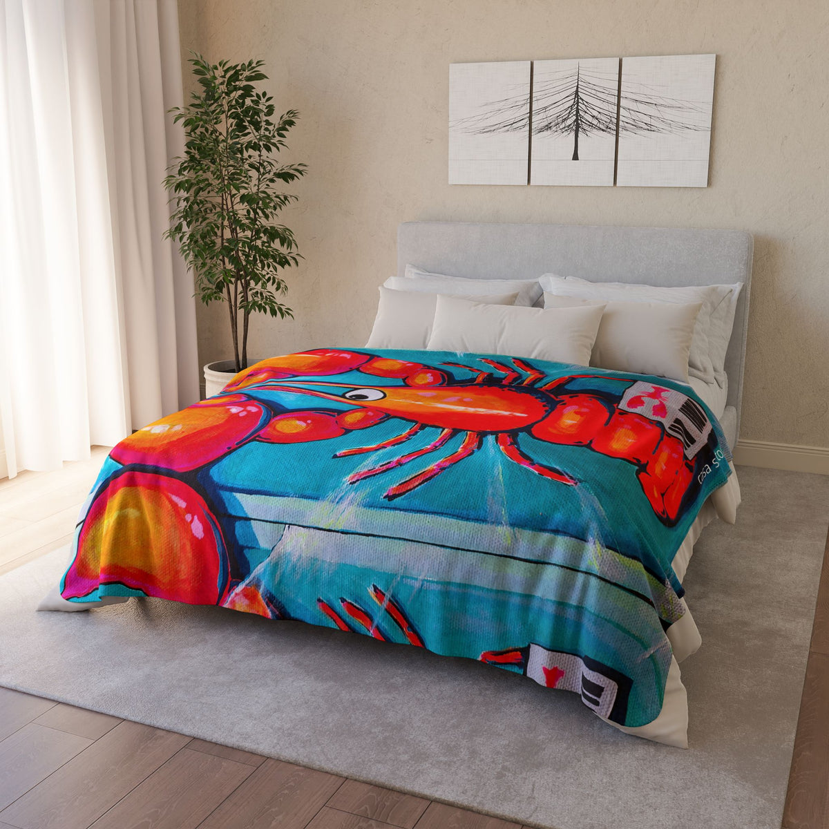 Neon Lobster Fleece Sherpa Blanket