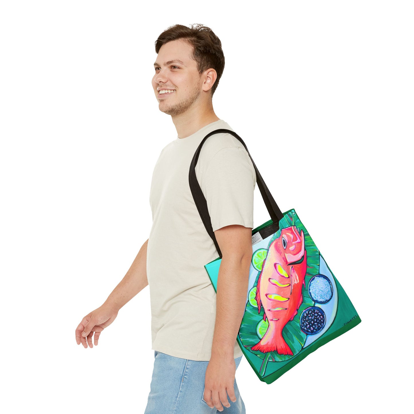 Premium Neon Fried Fish Tote Bag, Original Artist Design, Reusable Shopping Tote, Eco-Friendly