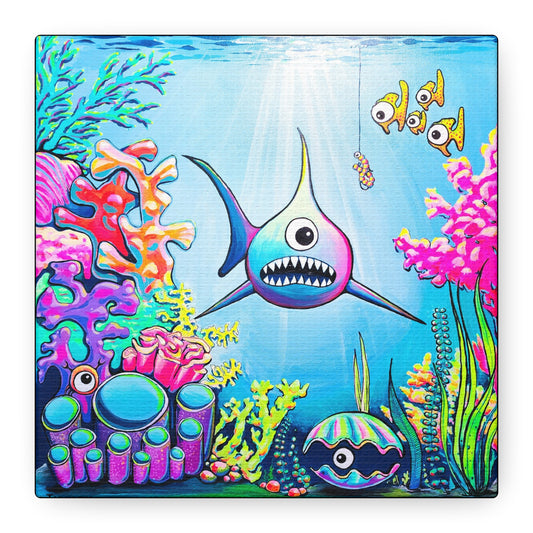 Cyclops Shark Original Canvas Art Print, Unique Home Decor, Wall Art