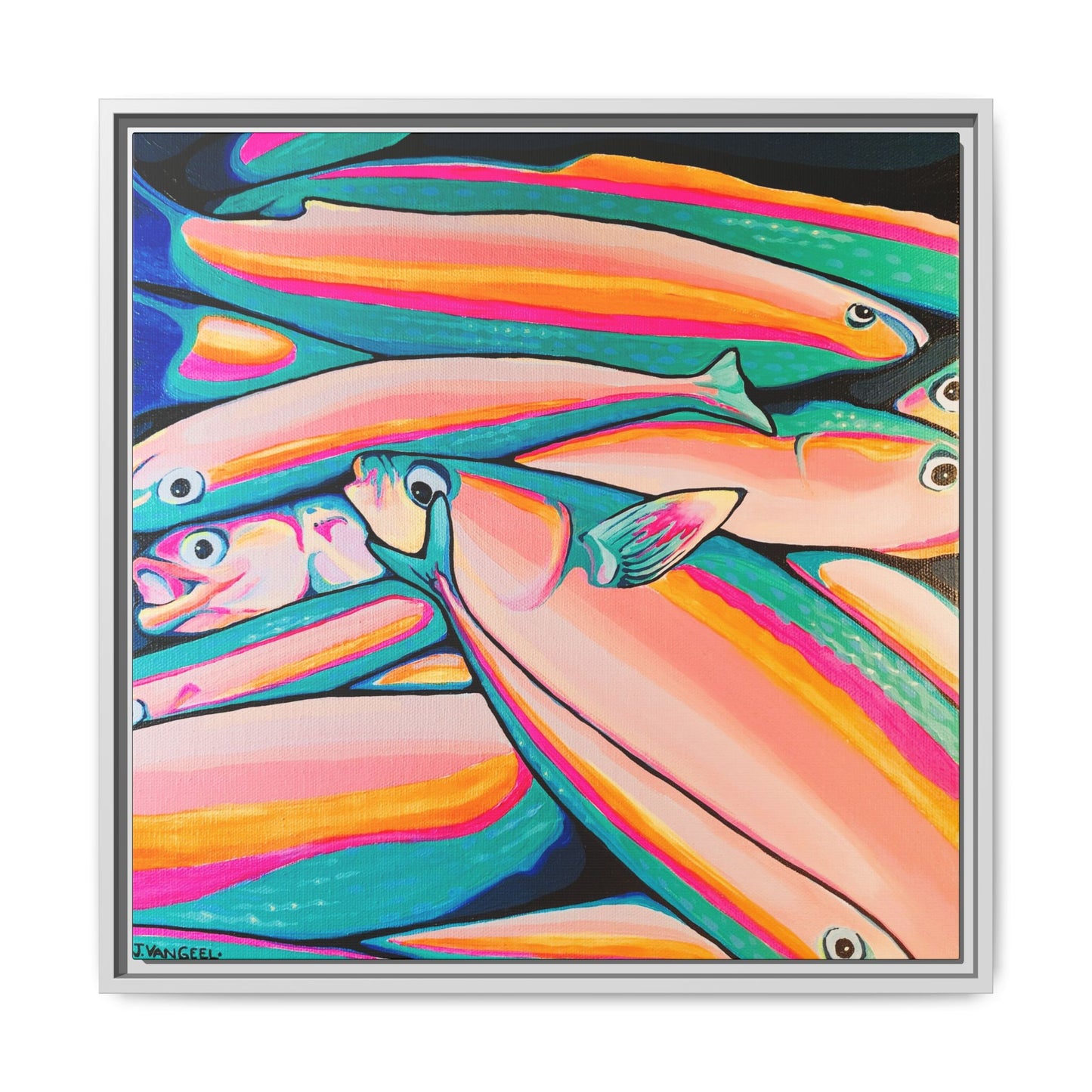 Framed Neon Fish Canvas Print